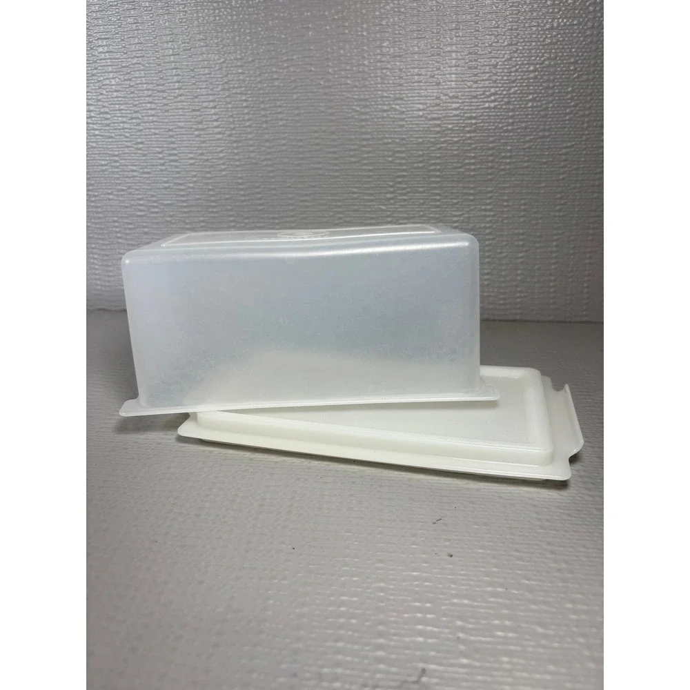 Vintage Tupperware 638-2 Frosted Sheer Butter Dish Small Storage Container Cream